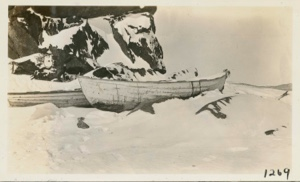 Image of Peary's whaleboat, lost at Nain in 1906, now owned by Amos Voisey